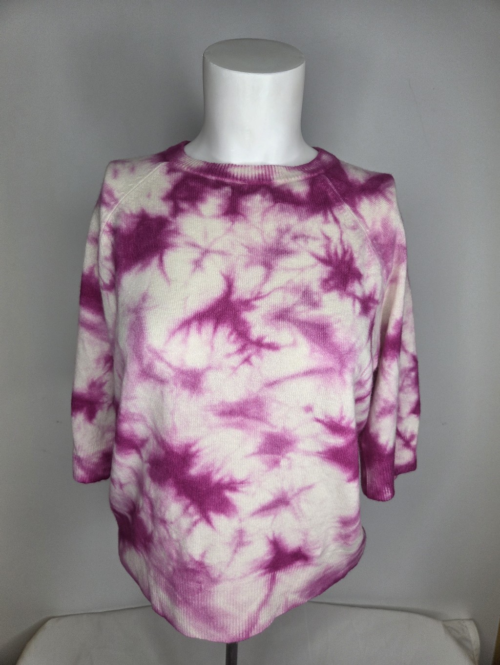 Michael Kors Size M Pink Tie-Dye Short Sleeves 100% Cashmere Sweater